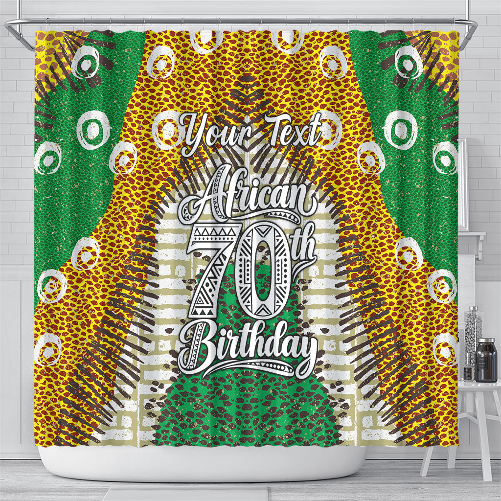Personalized African 70th Birthday Shower Curtain Tribal Animal Print Heritage Pattern