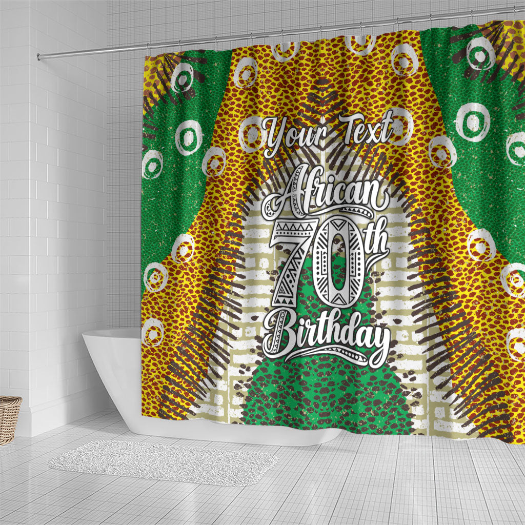 Personalized African 70th Birthday Shower Curtain Tribal Animal Print Heritage Pattern