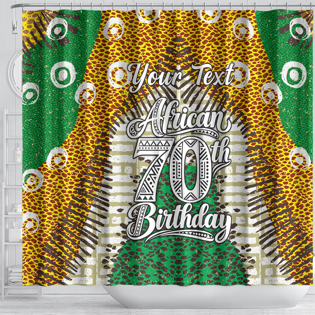 Personalized African 70th Birthday Shower Curtain Tribal Animal Print Heritage Pattern