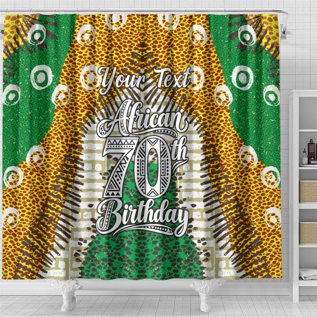 Personalized African 70th Birthday Shower Curtain Tribal Animal Print Heritage Pattern