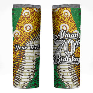 Personalized African 70th Birthday Skinny Tumbler Tribal Animal Print Heritage Pattern