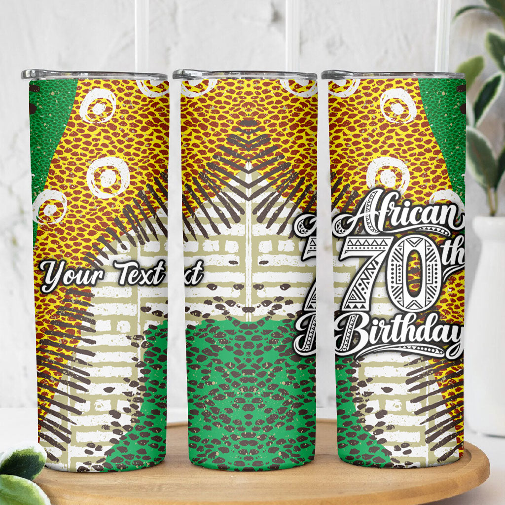 Personalized African 70th Birthday Skinny Tumbler Tribal Animal Print Heritage Pattern