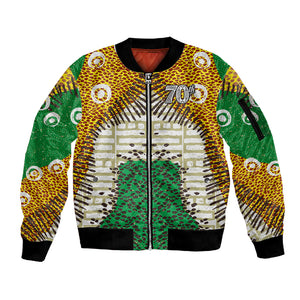 Personalized African 70th Birthday Sleeve Zip Bomber Jacket Tribal Animal Print Heritage Pattern