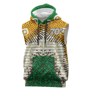 Personalized African 70th Birthday Sleeveless Hoodie Tribal Animal Print Heritage Pattern