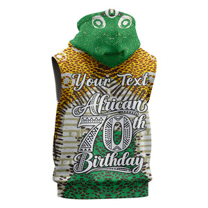 Personalized African 70th Birthday Sleeveless Hoodie Tribal Animal Print Heritage Pattern