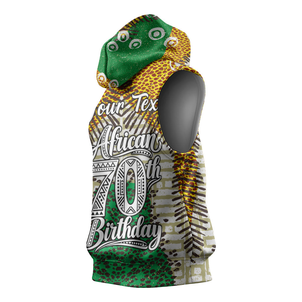 Personalized African 70th Birthday Sleeveless Hoodie Tribal Animal Print Heritage Pattern
