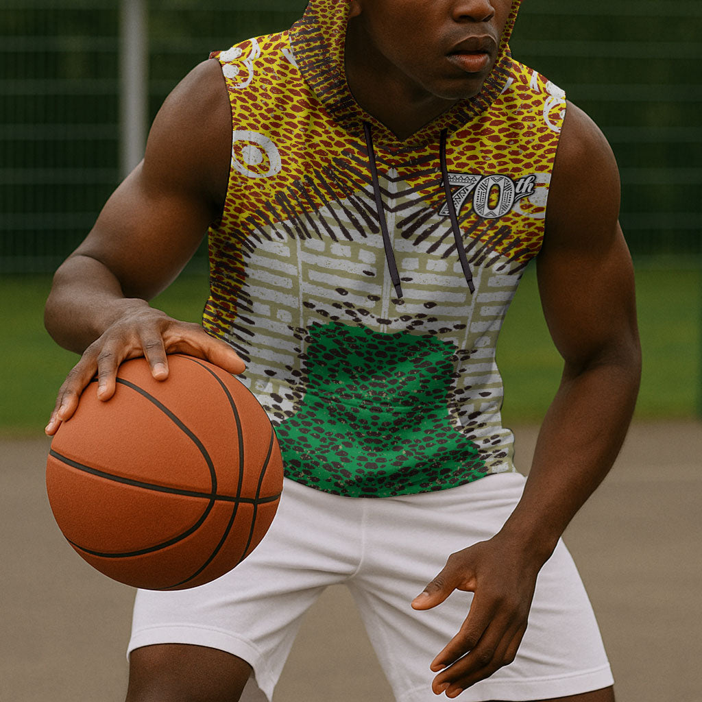 Personalized African 70th Birthday Sleeveless Hoodie Tribal Animal Print Heritage Pattern