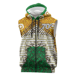 Personalized African 70th Birthday Sleeveless Zip Hoodie Tribal Animal Print Heritage Pattern