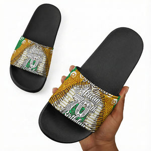 Personalized African 70th Birthday Slide Sandals Tribal Animal Print Heritage Pattern