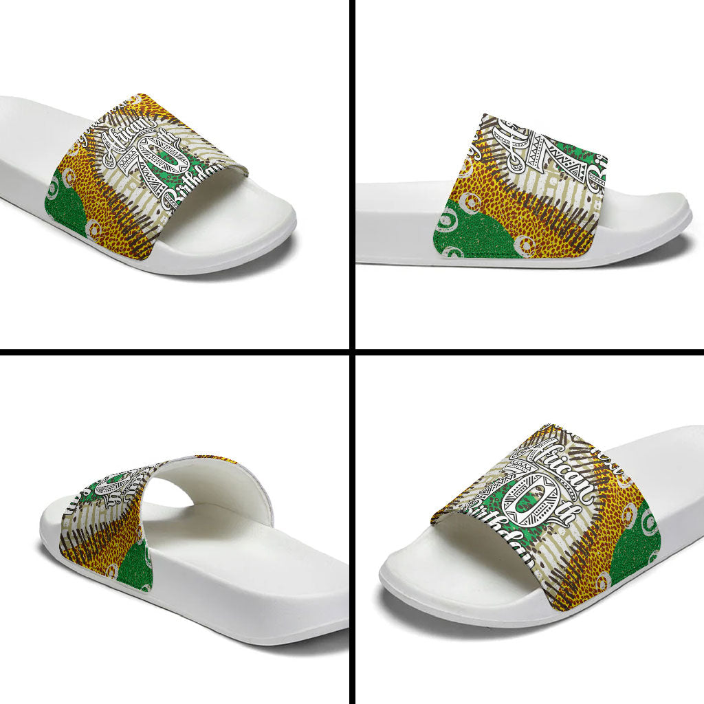 Personalized African 70th Birthday Slide Sandals Tribal Animal Print Heritage Pattern