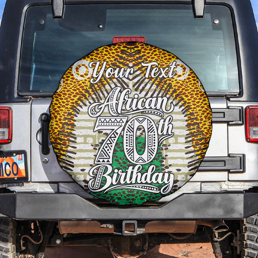 Personalized African 70th Birthday Spare Tire Cover Tribal Animal Print Heritage Pattern