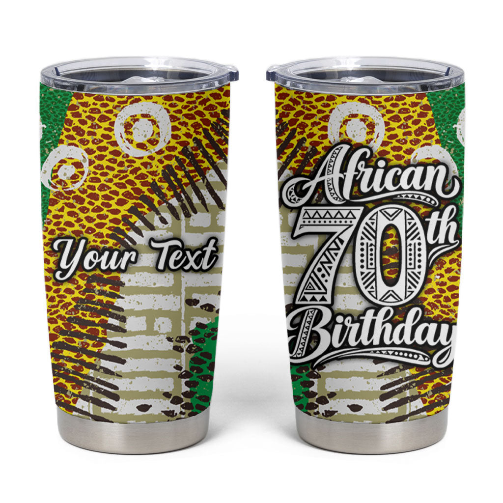 Personalized African 70th Birthday Tumbler Cup Tribal Animal Print Heritage Pattern