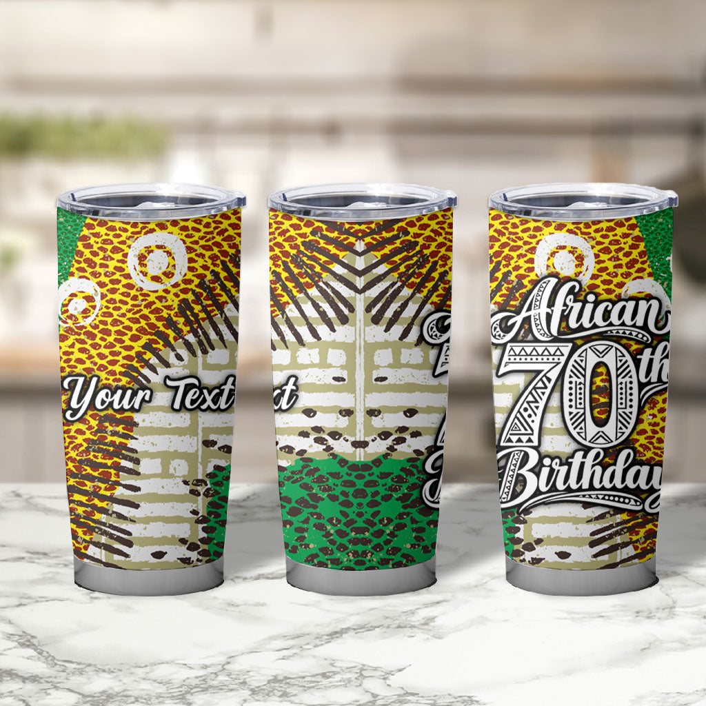 Personalized African 70th Birthday Tumbler Cup Tribal Animal Print Heritage Pattern