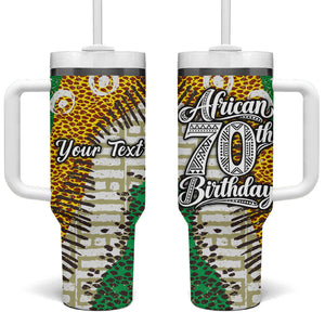 Personalized African 70th Birthday Tumbler With Handle Tribal Animal Print Heritage Pattern