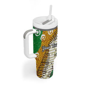 Personalized African 70th Birthday Tumbler With Handle Tribal Animal Print Heritage Pattern