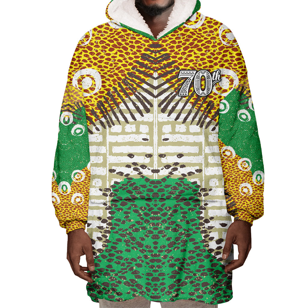 Personalized African 70th Birthday Wearable Blanket Hoodie Tribal Animal Print Heritage Pattern