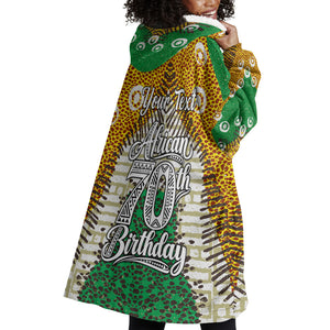 Personalized African 70th Birthday Wearable Blanket Hoodie Tribal Animal Print Heritage Pattern