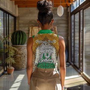 Personalized African 70th Birthday Women Sleeveless Polo Shirt Tribal Animal Print Heritage Pattern