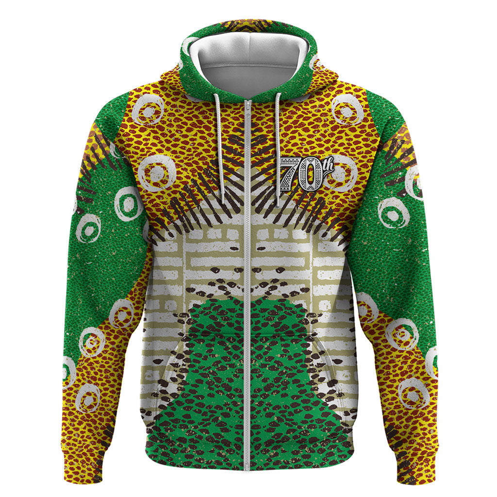 Personalized African 70th Birthday Zip Hoodie Tribal Animal Print Heritage Pattern