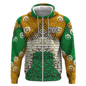 Personalized African 70th Birthday Zip Hoodie Tribal Animal Print Heritage Pattern