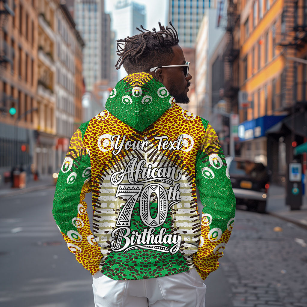 Personalized African 70th Birthday Zip Hoodie Tribal Animal Print Heritage Pattern