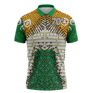Personalized African 70th Birthday Zipper Polo Shirt Tribal Animal Print Heritage Pattern