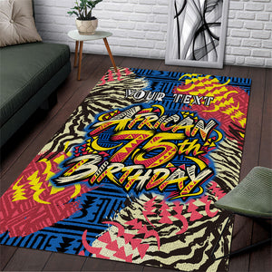 Personalized African 75th Birthday Area Rug Colorful Tribal Striped Heritage Art