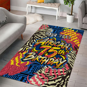 Personalized African 75th Birthday Area Rug Colorful Tribal Striped Heritage Art