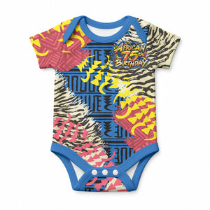 Personalized African 75th Birthday Baby Onesie Colorful Tribal Striped Heritage Art
