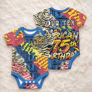 Personalized African 75th Birthday Baby Onesie Colorful Tribal Striped Heritage Art