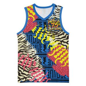 Personalized African 75th Birthday Basketball Jersey Colorful Tribal Striped Heritage Art
