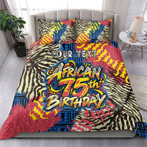 Personalized African 75th Birthday Bedding Set Colorful Tribal Striped Heritage Art