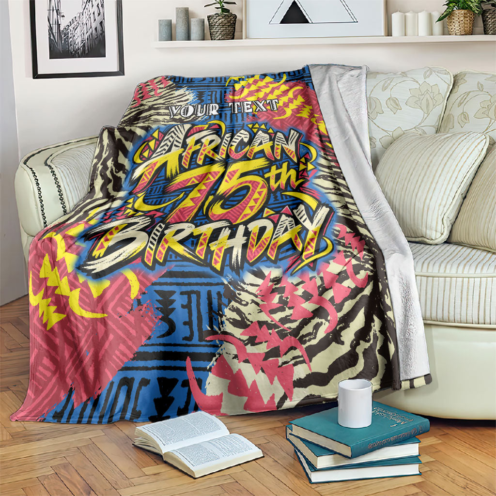 Personalized African 75th Birthday Blanket Colorful Tribal Striped Heritage Art