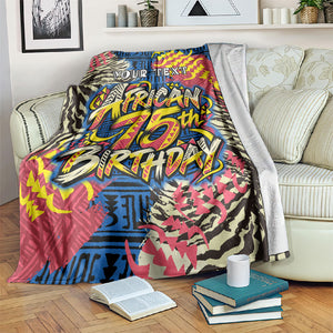 Personalized African 75th Birthday Blanket Colorful Tribal Striped Heritage Art