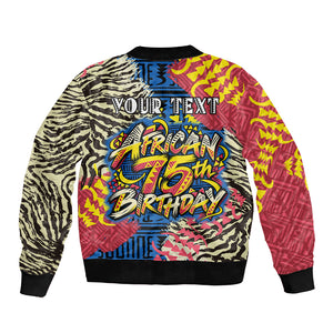 Personalized African 75th Birthday Bomber Jacket Colorful Tribal Striped Heritage Art
