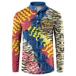 Personalized African 75th Birthday Button Sweatshirt Colorful Tribal Striped Heritage Art