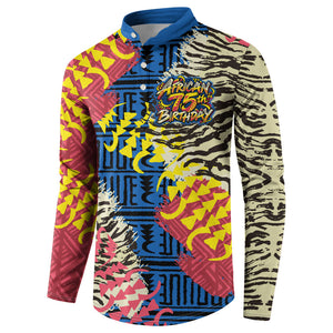 Personalized African 75th Birthday Button Sweatshirt Colorful Tribal Striped Heritage Art