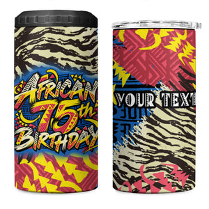 Personalized African 75th Birthday 4 in 1 Can Cooler Tumbler Colorful Tribal Striped Heritage Art