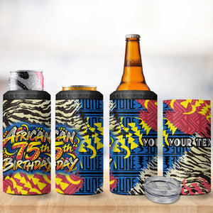 Personalized African 75th Birthday 4 in 1 Can Cooler Tumbler Colorful Tribal Striped Heritage Art
