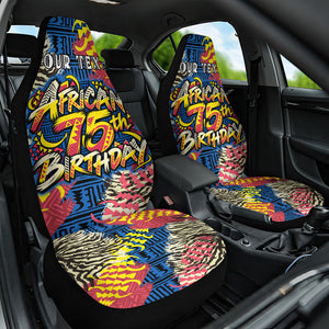 Personalized African 75th Birthday Car Seat Cover Colorful Tribal Striped Heritage Art