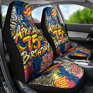 Personalized African 75th Birthday Car Seat Cover Colorful Tribal Striped Heritage Art