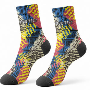 Personalized African 75th Birthday Crew Socks Colorful Tribal Striped Heritage Art