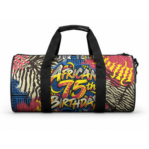 Personalized African 75th Birthday Duffle Bag Colorful Tribal Striped Heritage Art