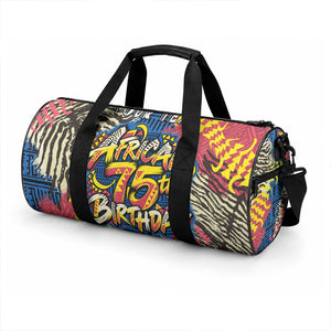 Personalized African 75th Birthday Duffle Bag Colorful Tribal Striped Heritage Art