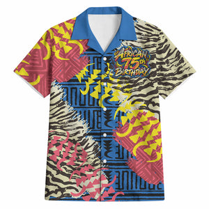 Personalized African 75th Birthday Hawaiian Shirt Colorful Tribal Striped Heritage Art
