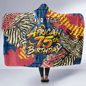 Personalized African 75th Birthday Hooded Blanket Colorful Tribal Striped Heritage Art