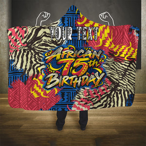 Personalized African 75th Birthday Hooded Blanket Colorful Tribal Striped Heritage Art