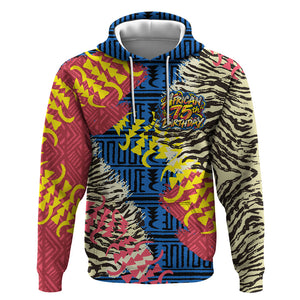 Personalized African 75th Birthday Hoodie Colorful Tribal Striped Heritage Art