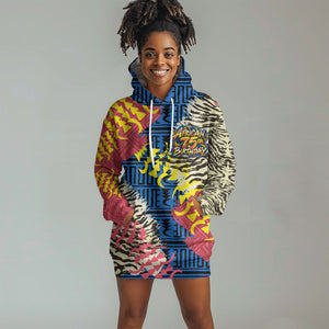 Personalized African 75th Birthday Hoodie Dress Colorful Tribal Striped Heritage Art