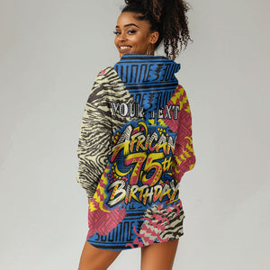 Personalized African 75th Birthday Hoodie Dress Colorful Tribal Striped Heritage Art